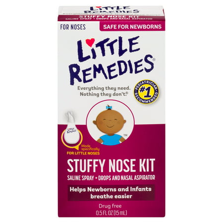 Little Remedies Stuffy Nose Kit, Saline Spray/Drops & Aspirator, 0.5 FL (Best Way To Clear Infant Stuffy Nose)