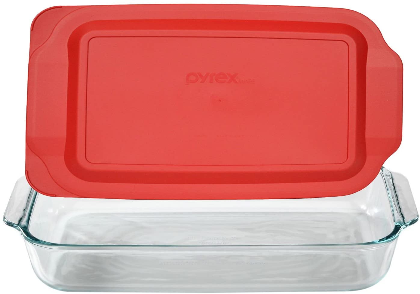 2-quart Pyrex Easy Grab Glass Oblong Baking Dish with Red Plastic Lid 