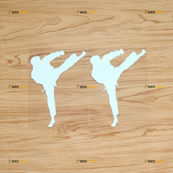 Karate Kicking Sticker Decal Vinyl Chinese Japanese Fighting Martial - 2 Pack White 6" - For Car Boat Laptop Cup No Background Die-cut