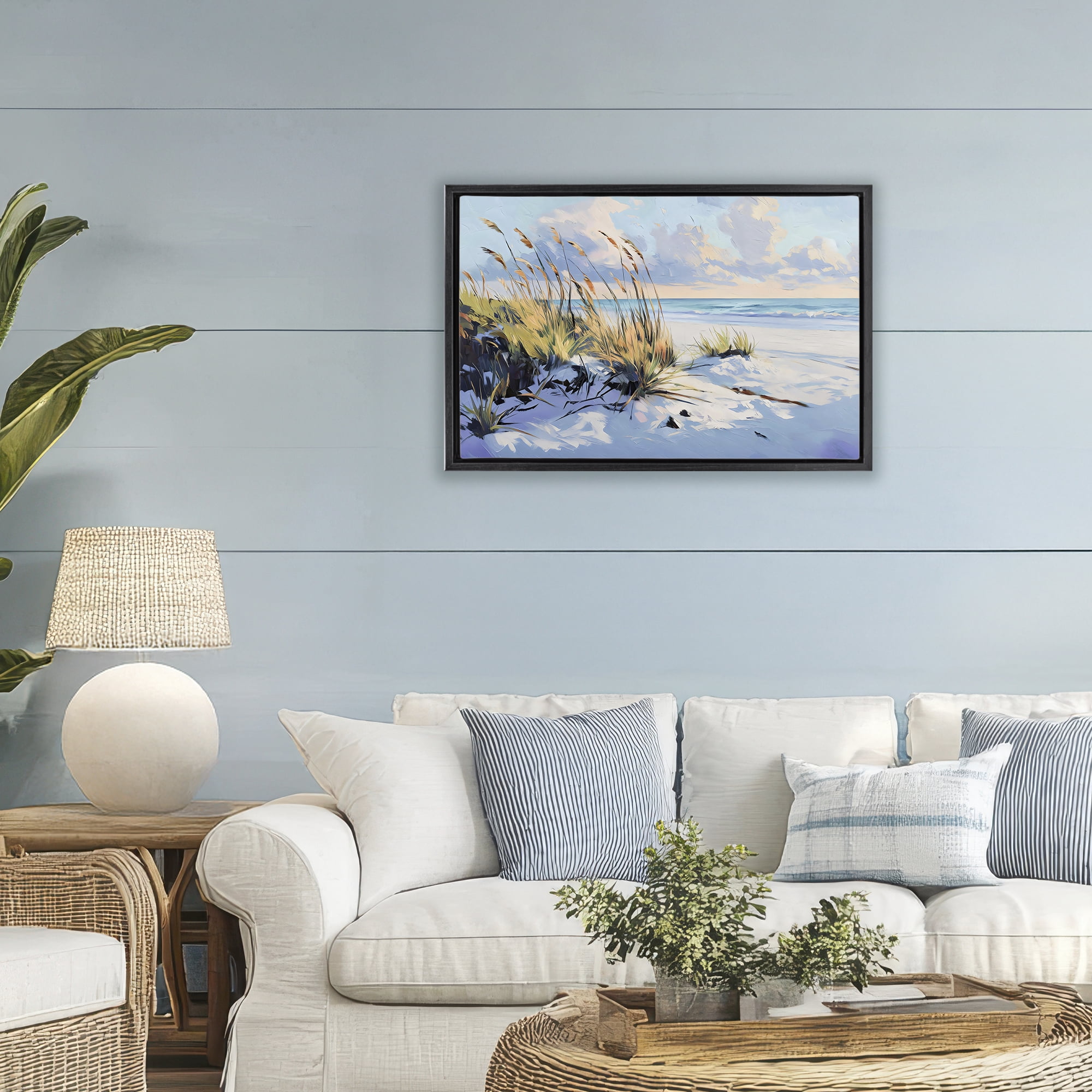 Stupell Industries Grassy Sand Dunes Beach Black Framed Floater Canvas Wall Art, design by Gina Kelly
