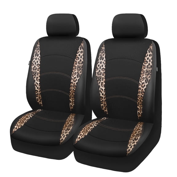 Auto Drive Leopard Leatherette & Black Waffle Fabric Front Car Seat Cover, Universal Fit for Cars Trucks and Suvs,2 pack