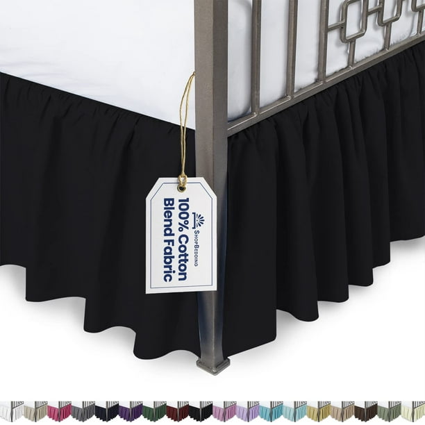 Ruffled Bed Skirt with Split Corners Queen, Black, 21" Drop Dust Ruffle Blissford Dust Ruffle