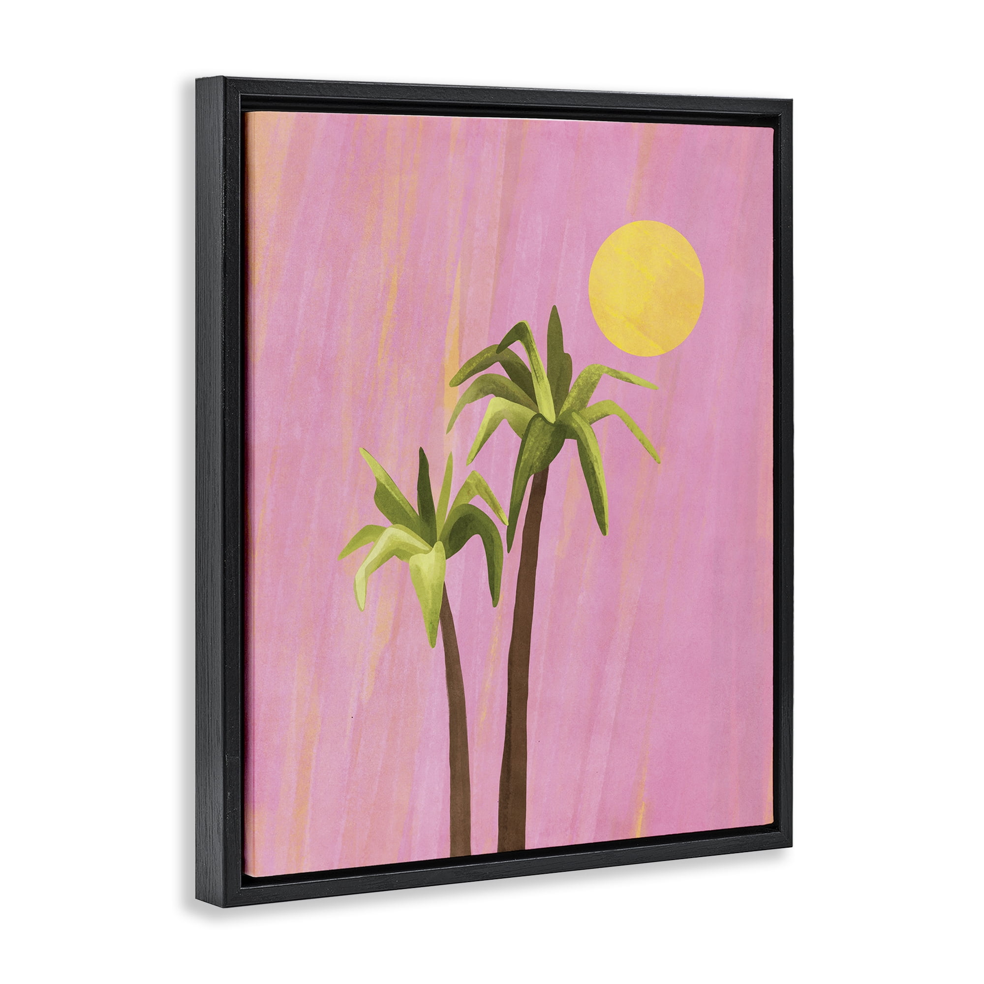 Stupell Industries Sunny Palm Trees Pink Plants & Flowers Painting Black Floater Framed Canvas Art Print Wall Art, 17 x 21