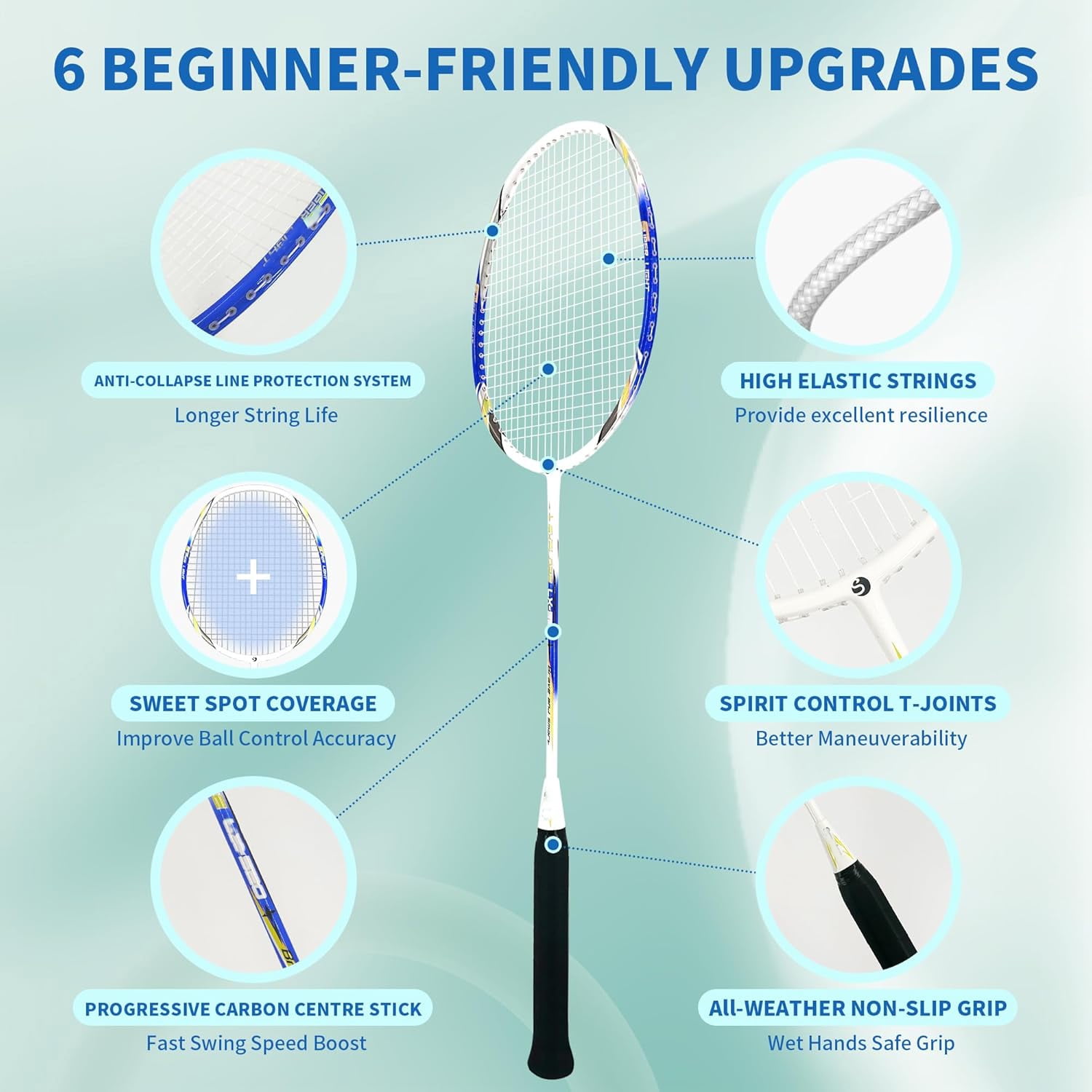 Carbon Composite Badminton Rackets - Complete 2-Player Kit with Bag | Lightweight & Easy to Use