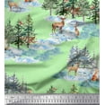 thumbnail image 1 of Soimoi Green Cotton Cambric Fabric Animals & Pine Tree Print Fabric by Yard 42 Inch Wide, 1 of 5