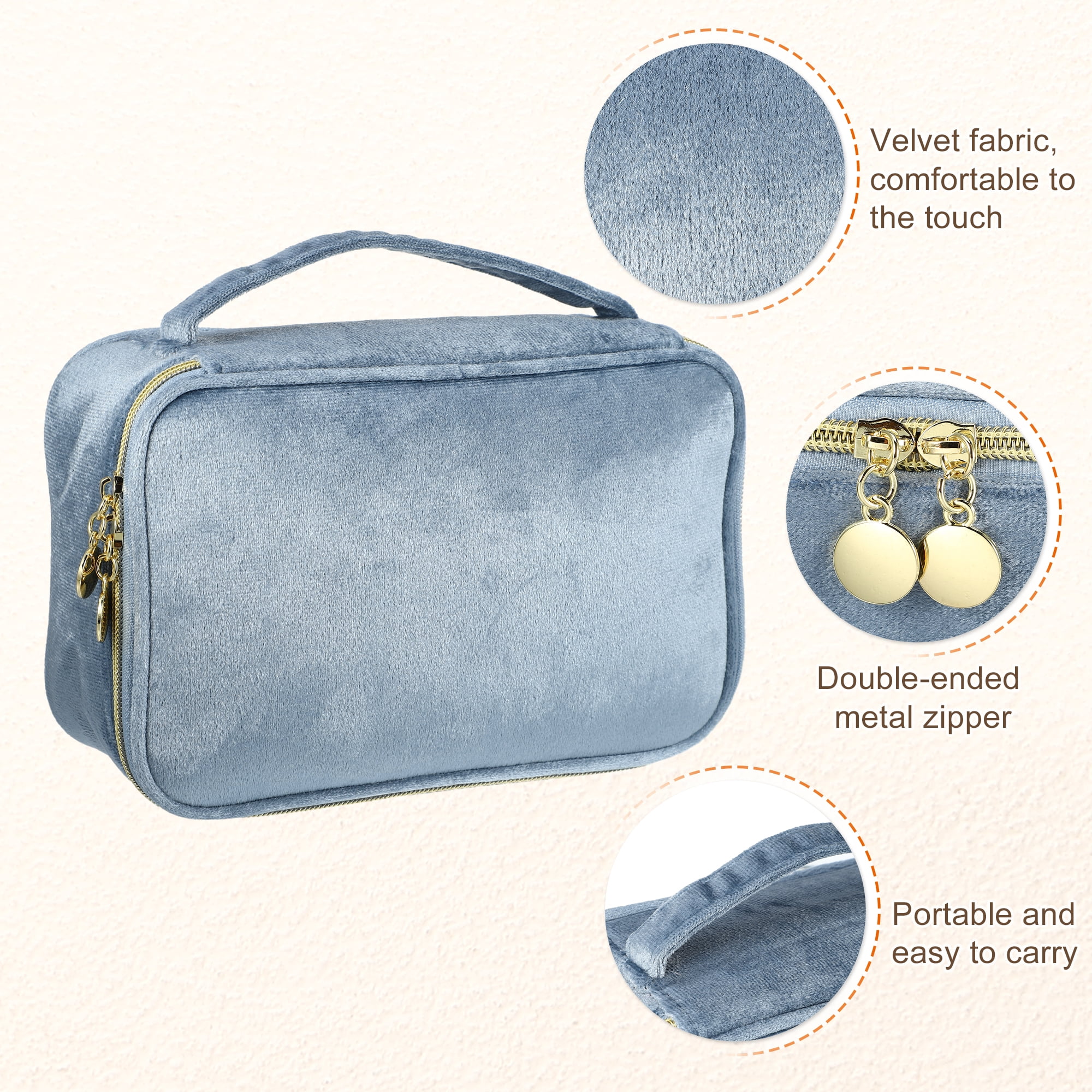 Unique Bargains 1Pc Durable Multifunctional Velvet Storage Cosmetic Bag for Women Blue