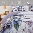 thumbnail image 4 of Juego de colcha Drucon Purple Floral Queen Size, 3 piezas, microfibra, 4 of 7