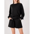 thumbnail image 2 of Mialoley Ensemble Automne 2 Pcs Mode Manches Longues Col Rond Chandail en Molleton + Shorts Tenue de Détente, 2 of 6