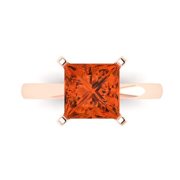 Clara Pucci 14K Rose Gold 3ct Red Solitaire Ring for Women