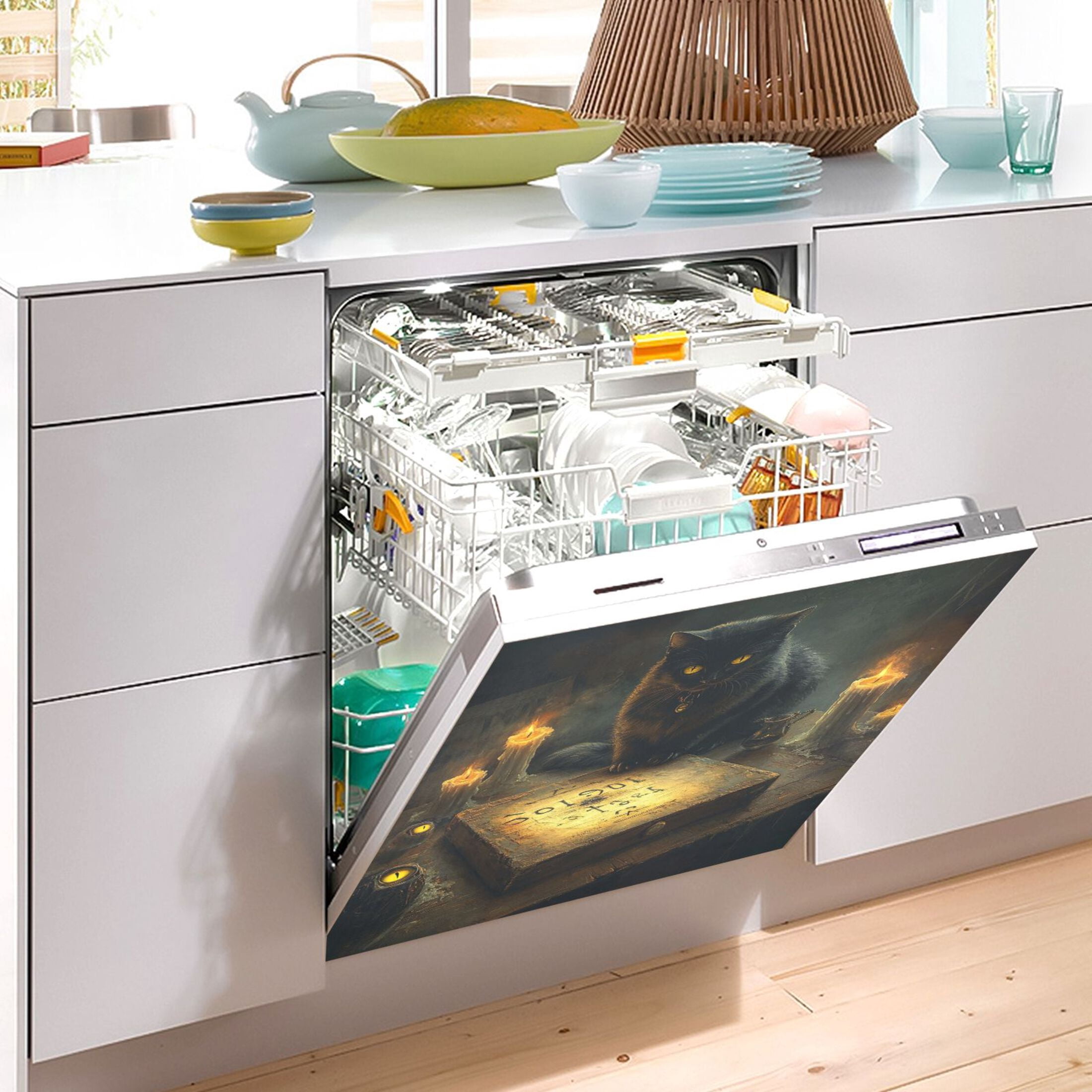 Dishwasher Magnetic Sticker 23x26 Inch Refrigerator Magnetic Sticker Washing Machine Magnetic Sticker Kitchen Panel Magnetic Sticker Home Decor Beautiful Black Cat