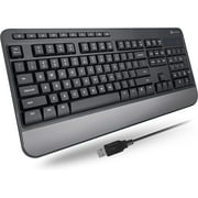 X9 Performance Multimedia USB Ergonomic Keyboard Wired - Take Control of Your Media - Full Size Wired Keyboard with Wrist Rest and 114 Keys - External Wired Computer Keyboard for Laptop and Office PC