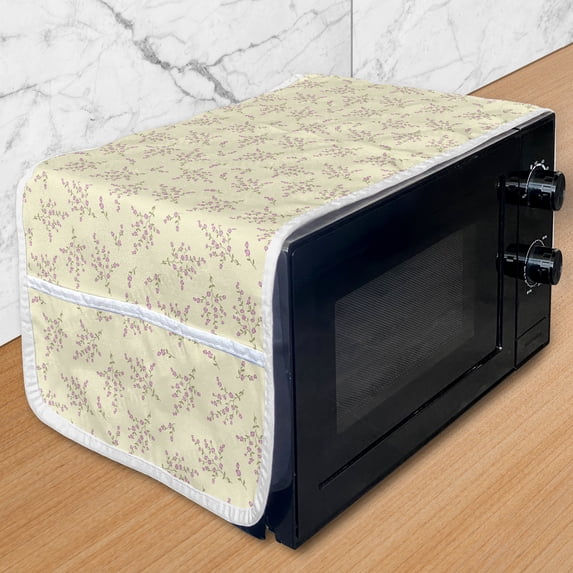 Botanical Microwave Oven Cover, Spring Herbs and Bouquets Shabby Perennial Branches Summer Motif, Water Resistant Organizer with Pockets for Kitchen, 36" x 12", Pale Fuchsia and Eggshell, by Ambesonne