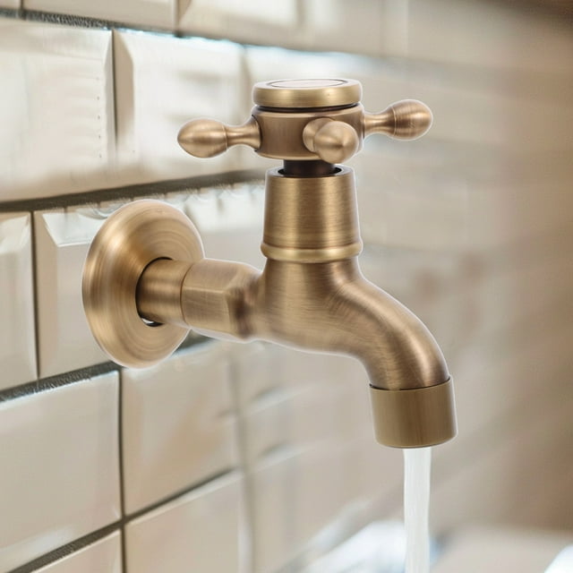 HAMPPLIES Wall Cold Tap Water Tap Brass Vintage Brass High Temperature Resistant Kitchen Use 1Pack