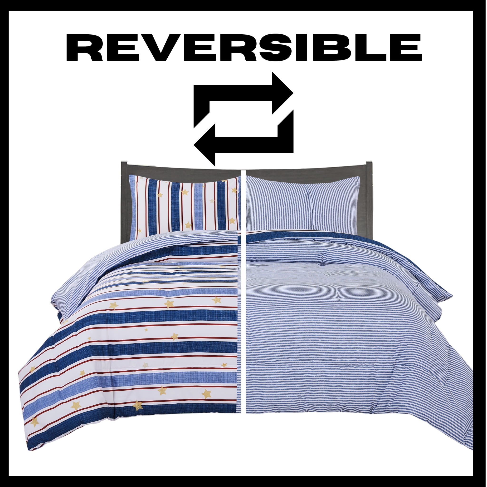 Chaps Boys Comforter Set 2-Piece Reversible Microfiber Kids Comforter Sham Striped Bedding - Red/Blue - Size Full