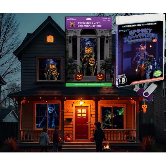 Holiscapes USB Screen Kit - Atmosfx Spooky Halloween Hollusion Vol 2 on USB with 5.5 ft x 9 ft Screen