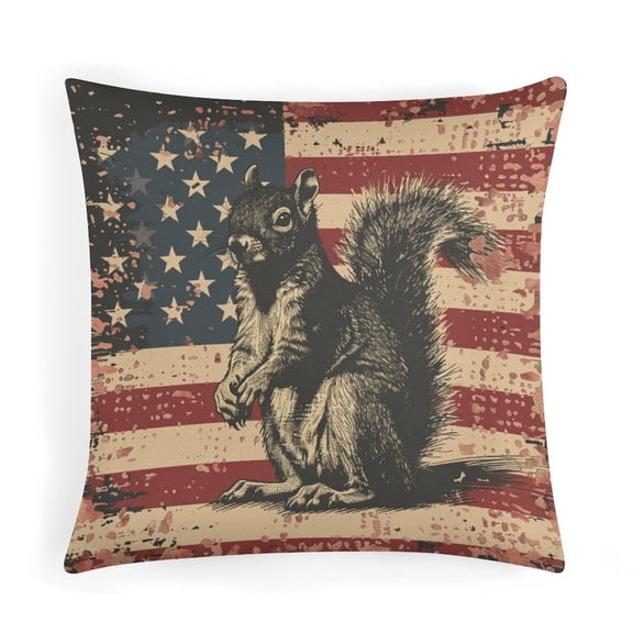 16"x16" Pillow Protector Vintage USA American Flag Squirrel Patriotic Outdoor Square Pillow Cushion Cases 4th of July Memorial Day Independence Day Sofa Pillow Cover for Couch Car Sofa - No Insert