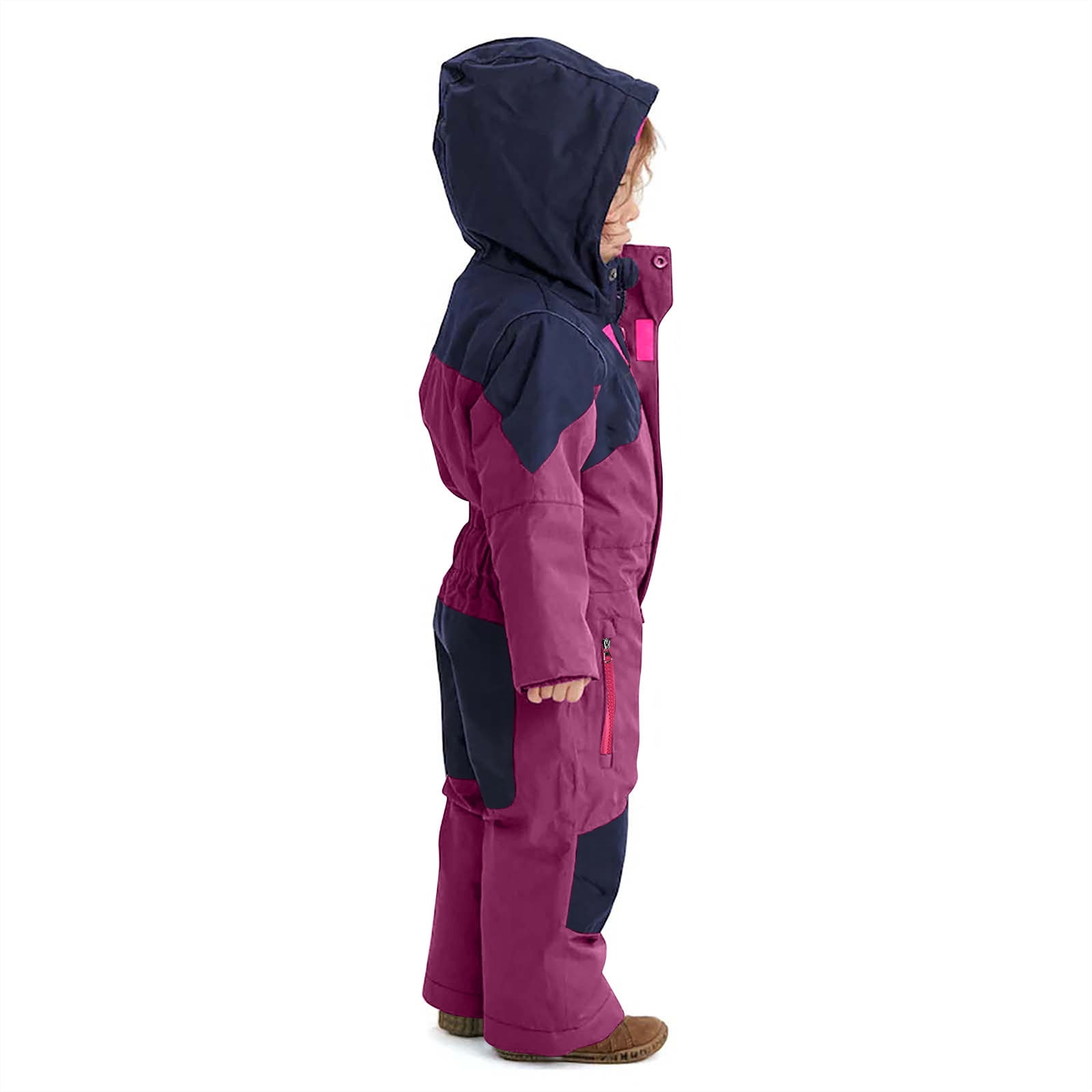 FNFYFH Girls Boys One Piece Snowsuit Waterproof Windproof Ski Snow Hooded Coveralls Winter Outdoor Jumpsuits