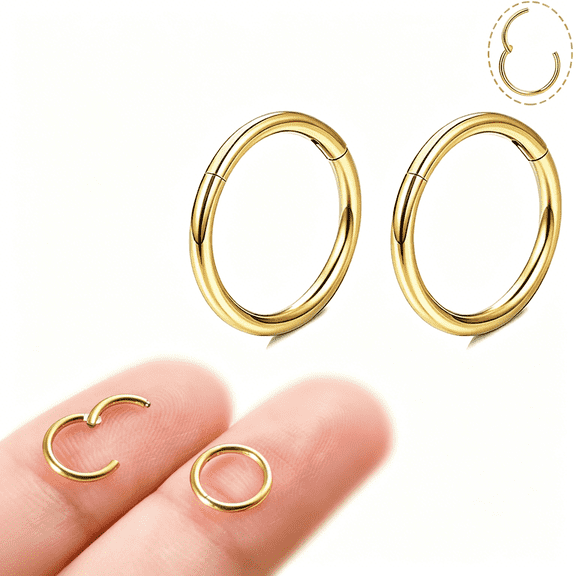 DESIGNICE 2 Pcs Gold Huggie Hoop Earrings, Lightweight 14K Gold Plated Tiny Hoop Earrings for Cartilage Helix Tragus, Hypoallergenic Surgical Steel Earrings for Women Men, Tiny Thin 6-10 Mm Hoops