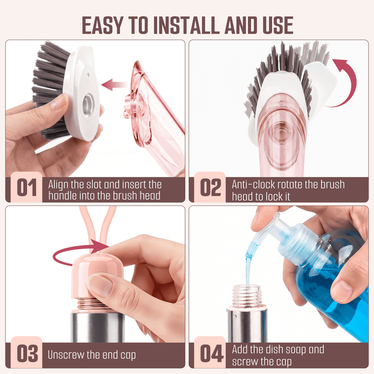 DSOOLO Dish Brush with Soap Dispenser, 3 Heads photo 8
