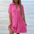 thumbnail image 4 of Guieoi Summer Dresses for Women Cotton-Linen Collared Short-Sleeve Cropped Button-Down Dress Pink XL, 4 of 9