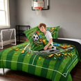 thumbnail image 4 of Manfei Sport Football King Size Comforter Sets, Goal Print Comforters King Size, Green Gold Multicolor, Black Reversible 3pcs 1 Comforter and 2 Pillowcases, 4 of 6