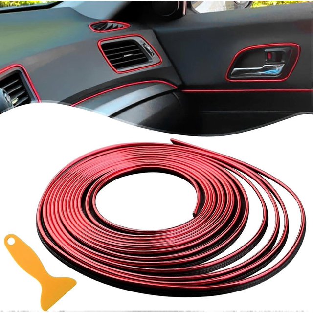 Embellecedores para interiores de coche - 5 m, universales, para rellenar huecos, accesorios decorativos, tiras flexibles para bricolaje (rojo)
