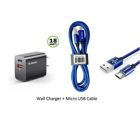 Compatible for Cloud Mobile Stratus C5 Elite Black 18W Fast Wall Charger + 3FT TYPE A to Micro Blue USB Cable