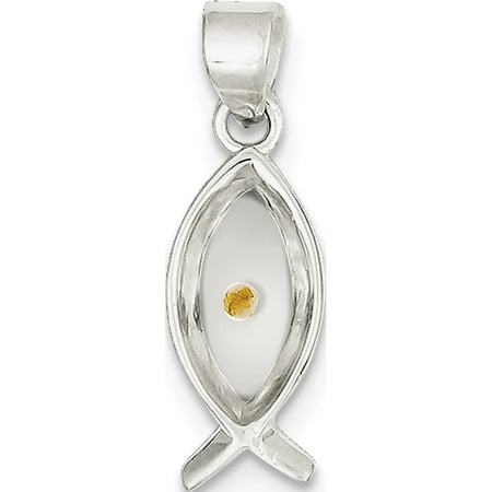 Ichthus Jewelry Leslies Fine Jewelry Designer 925 Sterling Silver Enameled with Mustard Seed Ichthus Fish (8x25mm) Pendant Gift Box Included ()