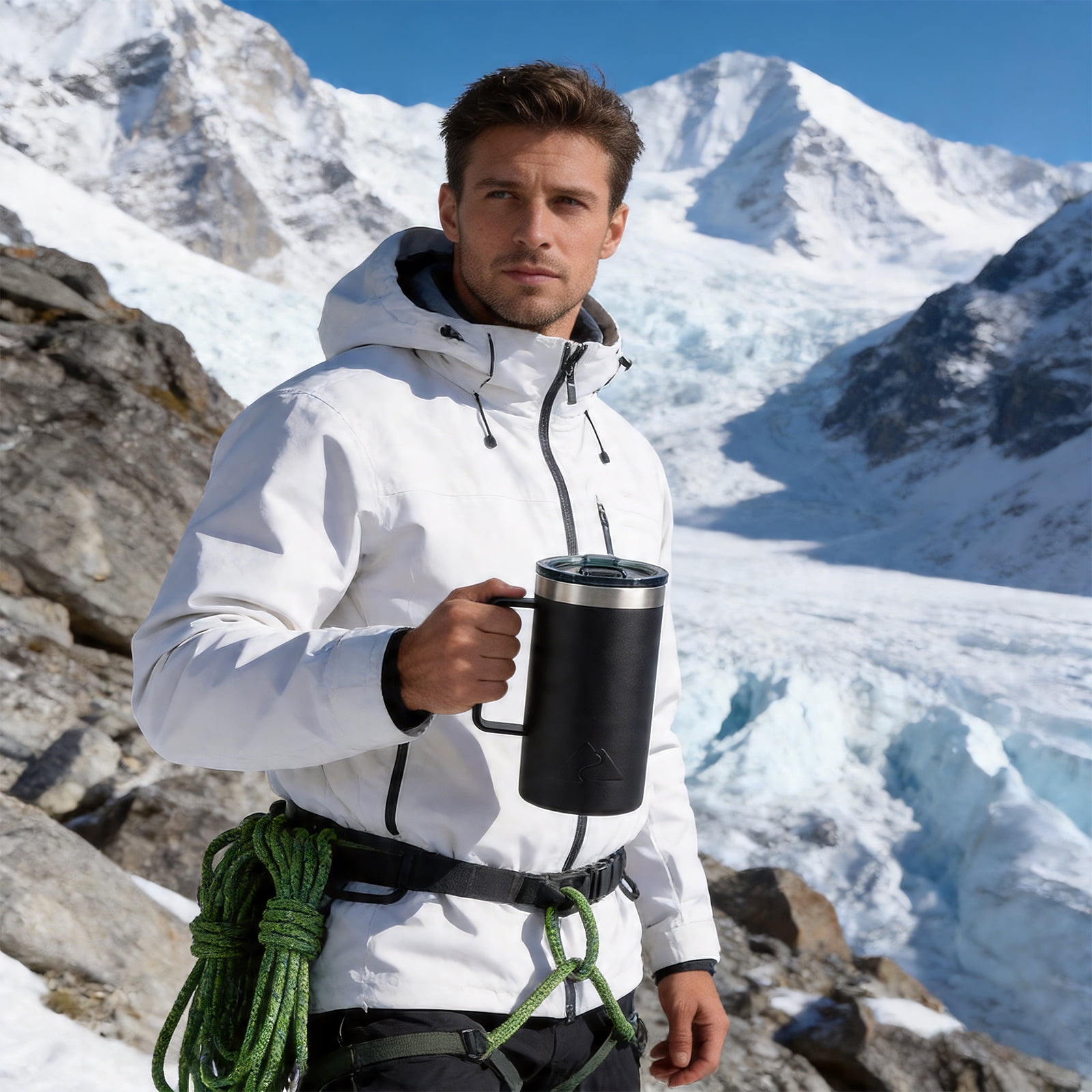 Ozark Trail 22oz Ceramic Lined Stainless Steel Insulated Coffee Mug with Magnetic Tritan Transparent Slider Lid, Black