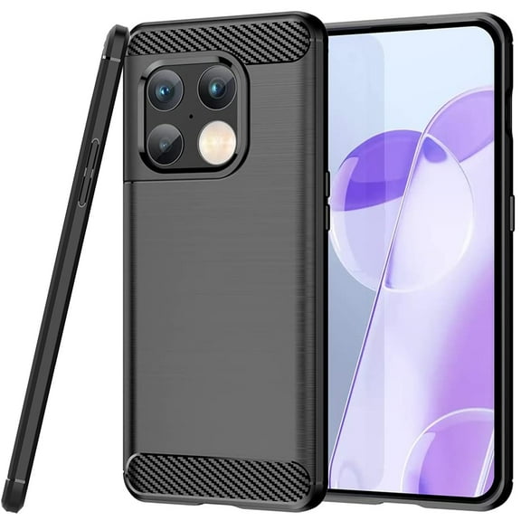 CoverON For OnePlus 10 Pro Phone Case, Slim Lightweight Flexible TPU Minimal Cover Carbon Fiber, Black