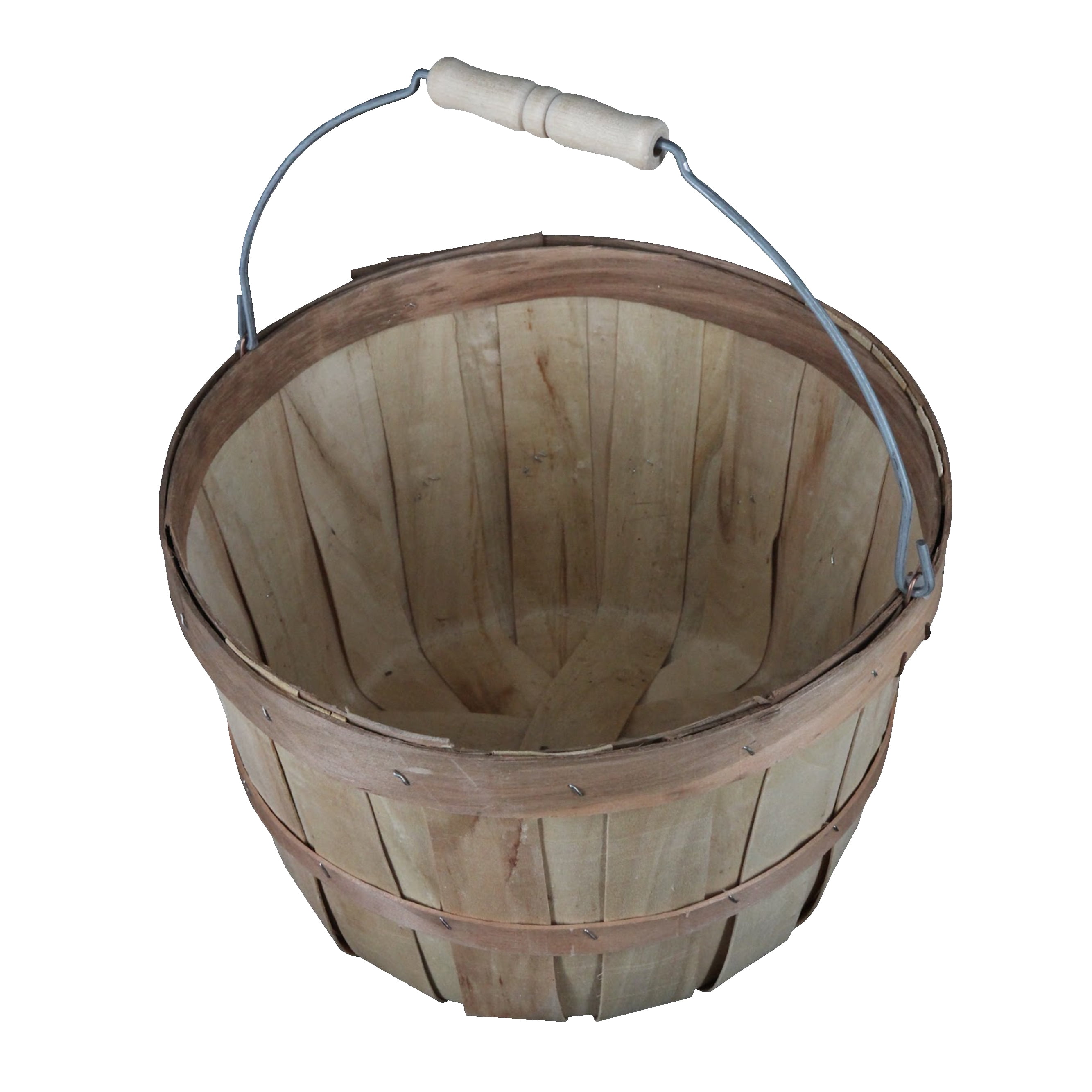 SSWBasics One Peck Basket With Handle - Set of 3 - Natural Unfinished Pine Wood Apple