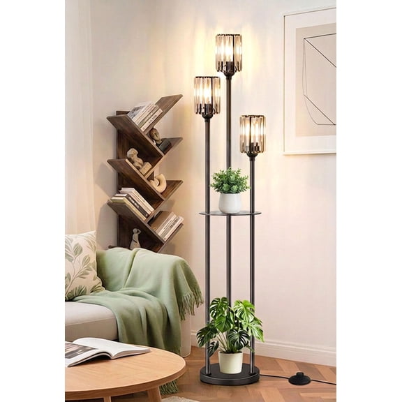 Standing Floor Lamp with Shelves for Living Room 67" Tall Black | Whimsical Tree Luxury Modern Lamp with Storge Table 3 Glass Shade Light /Off for Couch Corner Bedroom Rustic Gothic