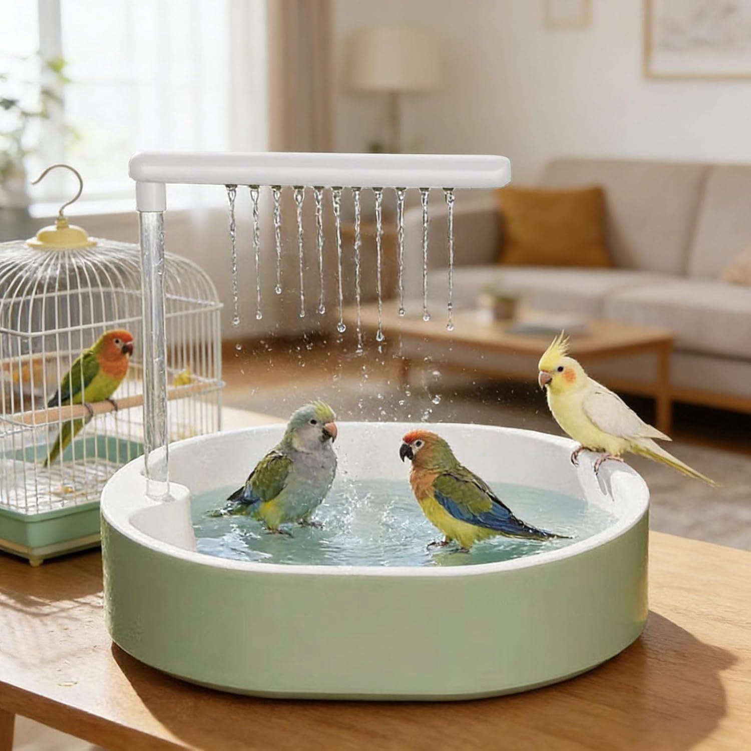 Caitec Featherland Paradise BPA-Free Birdie Bath Tub with Mirror