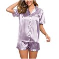 thumbnail image 6 of Yuzhih Women's Satin Pajama Set Button down Short Sleeve Silky Pj Set 2 Piece Sleepwear Loungewear with Shorts, 6 of 7