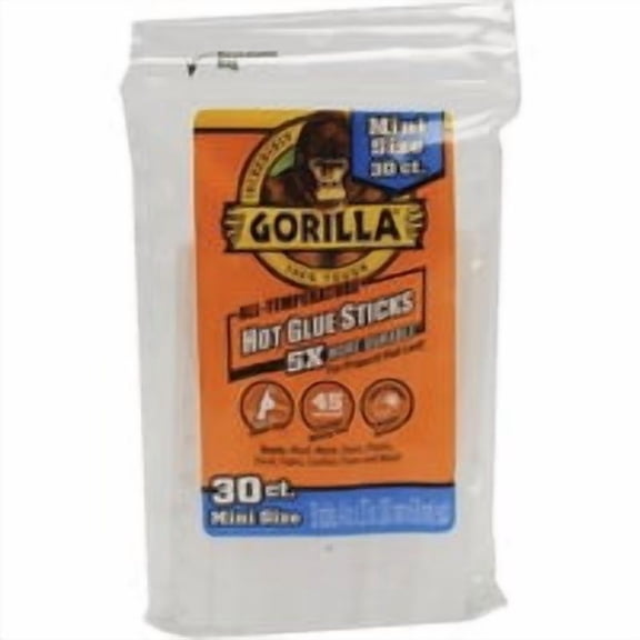 Gorilla Hot Glue Sticks, Mini Size, 4" Long x .27" Diameter, 30 Count, Clear, Pack of 3