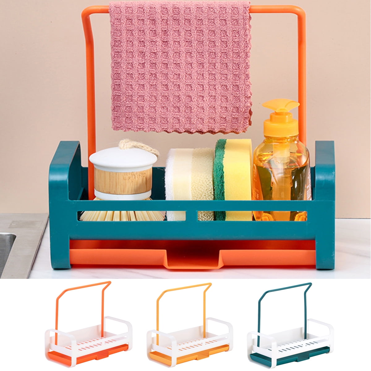 Cheer US Sink Caddy Sink Sponge Holder Brush Soap Dishcloth Holder with
