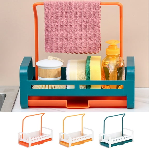 Cheer US Sink Caddy Sink Sponge Holder Brush Soap Dishcloth Holder with Drain Pan Stainless Steel Caddy Organizer for Kitchen, Freestanding