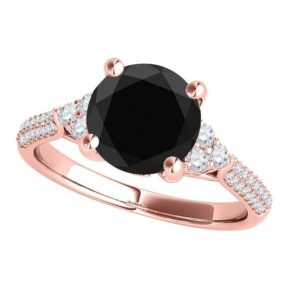 Mauli Jewels Rings for Women 2.35 Carat Black Diamond Ring prong 14K Solid Rose Gold