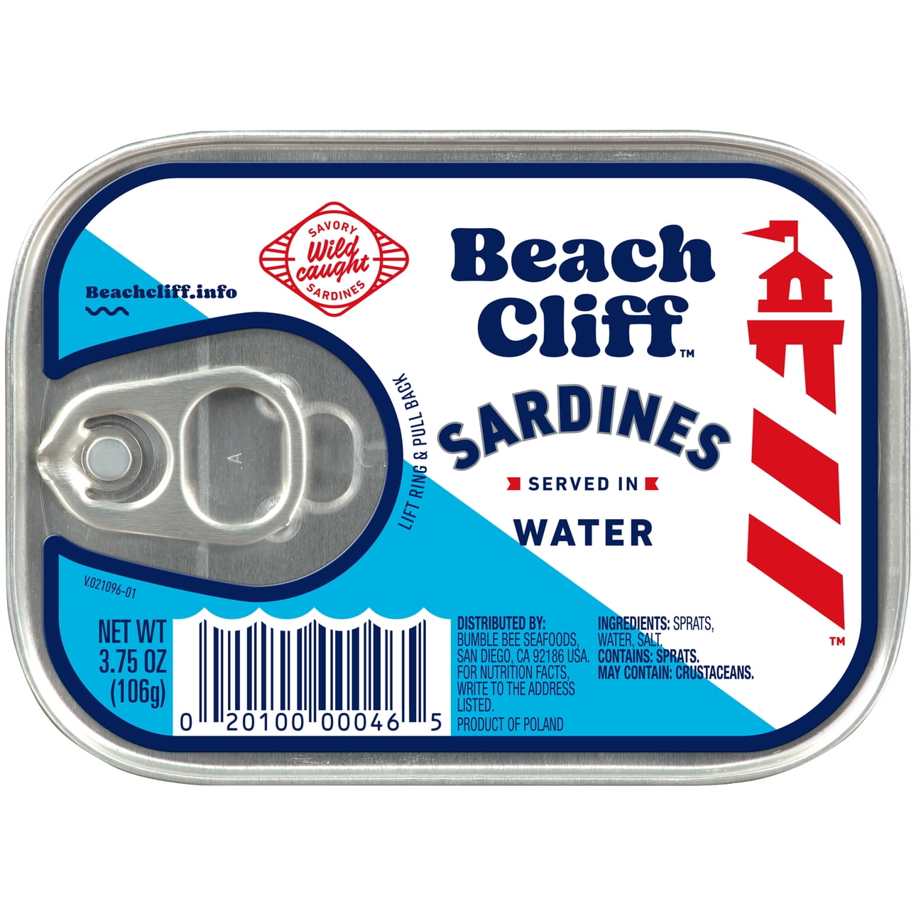 Beach Cliff Sardines in Water, 3.75 oz Can, Shelf Stable Canned Wild Caught Sardine, High in Protein
