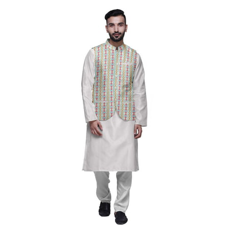 

Atasi Ethnic Kurta Churidar Pajama Set With Printed Nehru Jacket Set For Mens