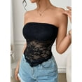 thumbnail image 5 of Lace Patchwork Asymmetric Hem Sexy Sleeveless Strapless Crop Top - Summer Clubwear, Party Wear, Y2K Fashion, 5 of 6