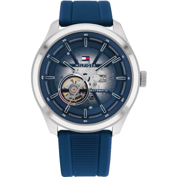 Tommy Hilfiger Automatic 1791885 Blue Dial Blue Leather Strap 45MM Mens Watch
