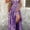Purple, variant on Women's Floral Maxi Dress V-Neck Short Sleeve Smocked Waist Dress, High Waist Summer Fall Boho Chic Long Dress, M