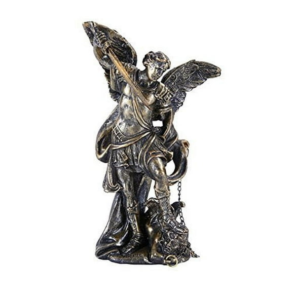 Bronzed Small Saint Michael Figurine Made of Polyresin