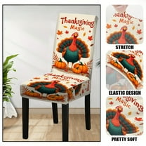 Nkmbld Chair Covers for Dining Room, Autumns Chair Slipcovers Thanksgiving Decoration Turkey and Pumpkin Pattern Chair Protector Cover Catering Party Decoration