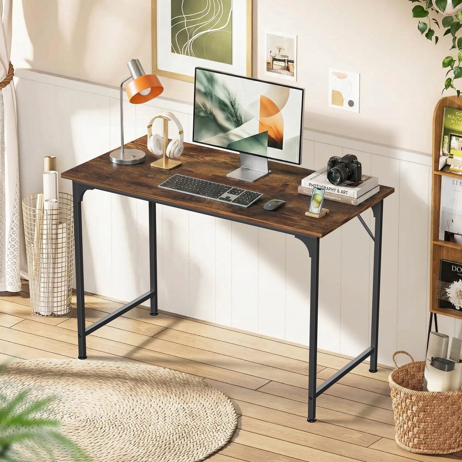 NiamVelo Computer Desk 39  inches Home Office Desk Modern Simple Style PC Desk with  Sturdy Metal Frame for Adults & Kids, Vintage