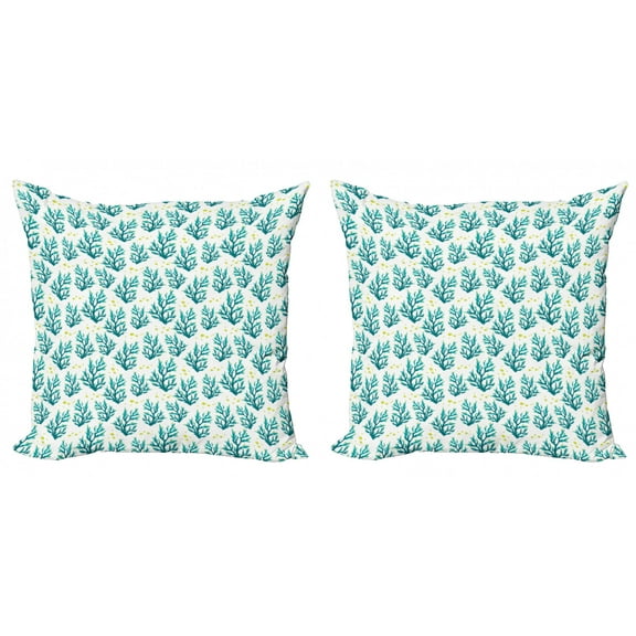 Ambesonne Nautical Throw Pillow Cover 2 Pack, Corals and Fish Silhouette, 16", Sea Blue Ivory