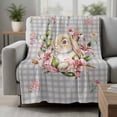 thumbnail image 2 of Easter Rabbit Throw Flannel Blanket Vintage Spring Pink Floral Bunny Purple Plaid Super Soft Cozy Bed Blanket, Lightweight Plush Fuzzy Bed Throw for Bedroom Sofa Couch Living Room 32x48In,, 2 of 9