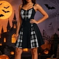 thumbnail image 2 of QATAINLAV Woman Gothic Plaid Mini Dress O-Ring Front Zip A-Line Gothic Dresses Halloween Cosplay Costume, 2 of 9