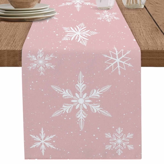 nqOlkjepod Pink Christmas Table Runner 120 Inches Long Farmhouse Dress Scarves, Xmas Snowflake Winter Dining Tablerunner for Coffee Table/Kitchen Island/Party Décor, 13" x 120"